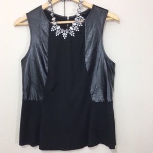 Kenneth Cole | Faux Leather Paneled Peplum Top